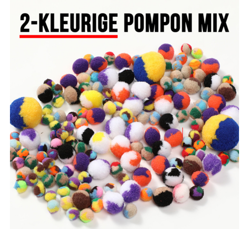 Allernieuwste.nl® Allernieuwste 200 STUKS 2-kleurige Pompons 5 tot 50 mm Mix Kleur Knutsel Pompons voor Gezichten - DHZ Handwerken Knutselen - 200 stuks 5-50 mm