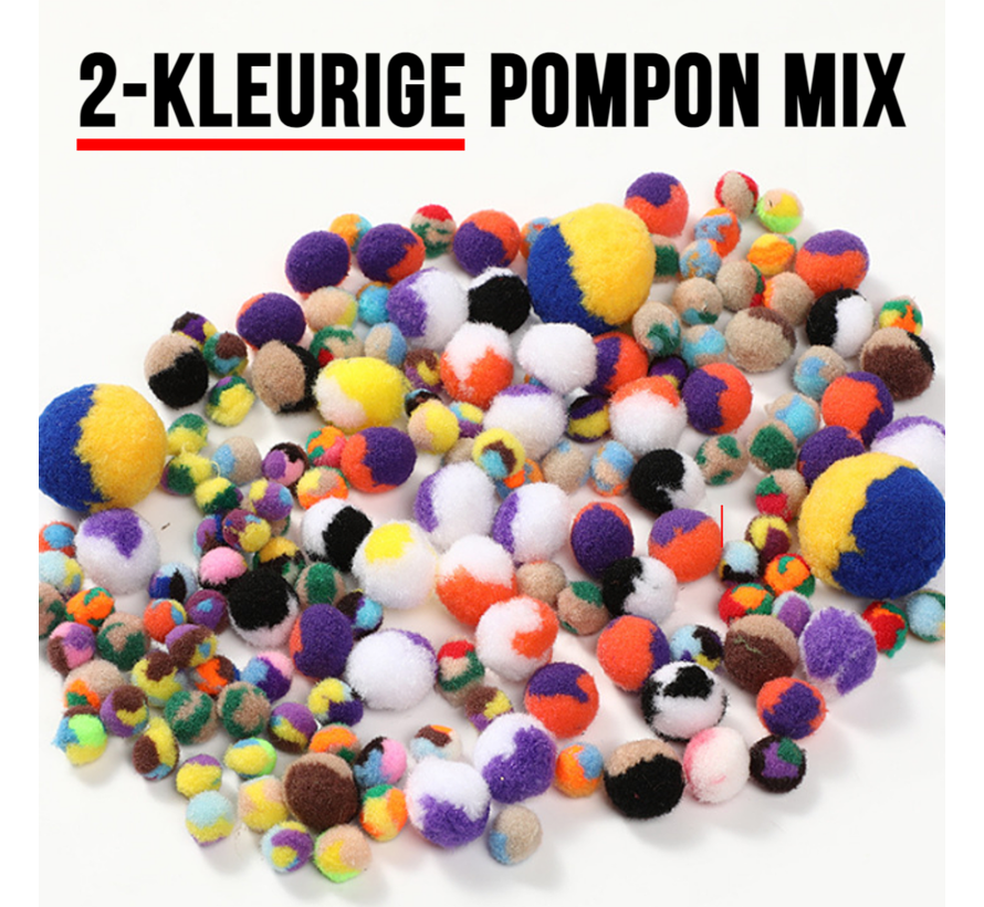 Allernieuwste 200 STUKS 2-kleurige Pompons 5 tot 50 mm Mix Kleur Knutsel Pompons voor Gezichten - DHZ Handwerken Knutselen - 200 stuks 5-50 mm