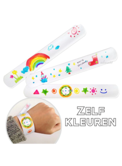 Allernieuwste.nl® Allernieuwste 12 STUKS Klik-Armbanden Kinderverjaardag Verrassing voor Kinderen - Knutsel Weggeef Artikel Zelf Inkleuren - 12 st