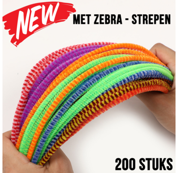 Allernieuwste.nl® Allernieuwste 200 Stuks ZEBRA Strepen Chenilledraad Pijpenragers Multicolor - Chenille Draad Pijpragers met streepjes - 30 cm - 200 Stuks