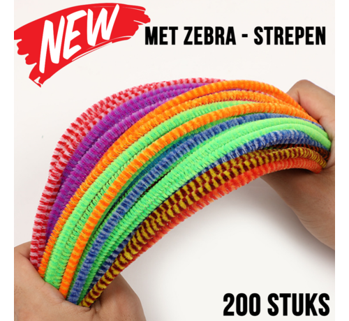 Allernieuwste.nl® Allernieuwste 200 Stuks ZEBRA Strepen Chenilledraad Pijpenragers Multicolor - Chenille Draad Pijpragers met streepjes - 30 cm - 200 Stuks