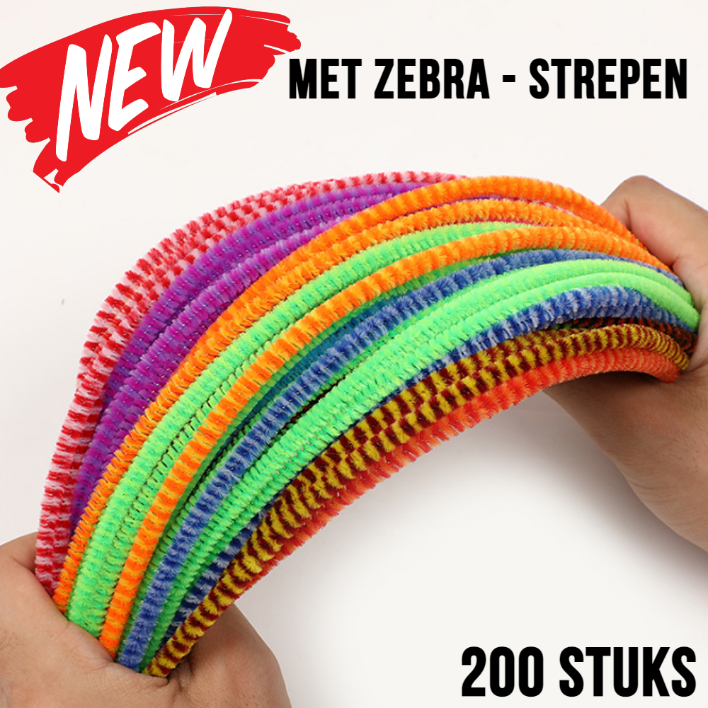 Allernieuwste.nl® Allernieuwste 200 Stuks ZEBRA Strepen Pijpenragers Multicolor - Chenille Draad Pijpragers met streepjes - 30 cm - 200 Stuks - Allernieuwste.nl