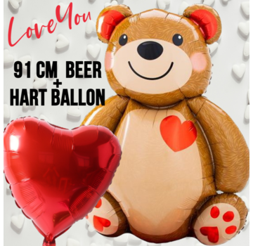 Allernieuwste.nl® Allernieuwste Liefdes Set 91 cm Beer + Hart Ballon Opblaasbaar - 2 Folie Ballonnen XXL - Valentijnsdag cadeau - Valentijn - Verliefde Beer **