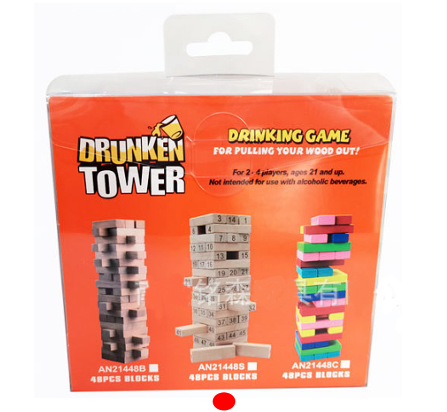 Allernieuwste SET 3-in-1 Drankspel Stapeltoren Jenga Drunken Tower Vallende Toren - NUMMER Tipsy Tower Gezelschapsspel incl 4 shotglaasjes - Drankspel 2.0 - Hout