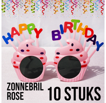 Allernieuwste.nl® Allernieuwste 10 stuks Happy Birthday Zonnebrillen ROZE - Kinderfeestje - Kinderverjaardag - Uitdeelcadeautje - Weggeefartikel - Verrassing - ROSE 10 Stuks