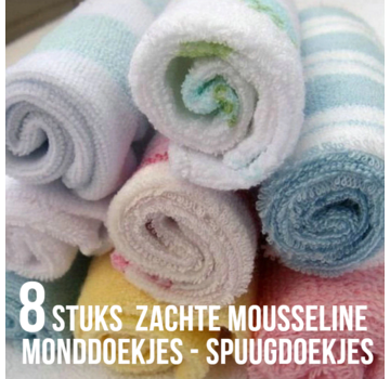 Allernieuwste.nl® Allernieuwste SET VAN 8 STUKS Assortie Spuugdoekjes - Monddoekjes - ultra zachte MOUSSELINE Baby Hand Doekjes - 23 x 23 cm - Set 8 Stuks