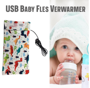 Allernieuwste.nl® Allernieuwste USB Baby Fles Warmer model Dinosaurus - Heater - Reisaccessoire - Draagbaar - Klittenband - Kleur