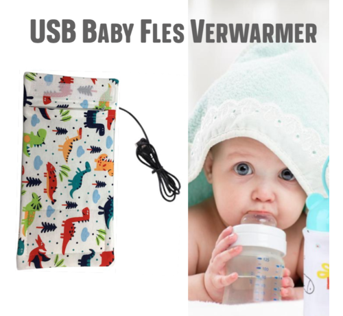 Allernieuwste.nl® Allernieuwste 2 STUKS USB Baby Fles Warmer model Dinosaurus - Heater - Reisaccessoire - Draagbaar - Klittenband - Kleur