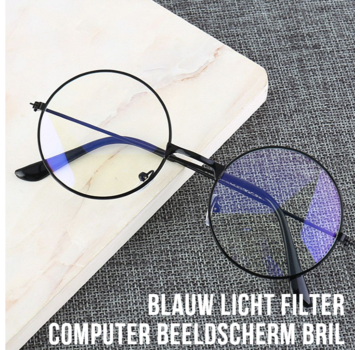 Allernieuwste.nl® Allernieuwste Ronde Retro Computerbril Zwart - voor alle Beeldschermen met Anti Blauw Licht Glazen - Stralingsbescherming - Dames Heren Beeldschermbril - Ultralight Kantoorbril - Zwart **