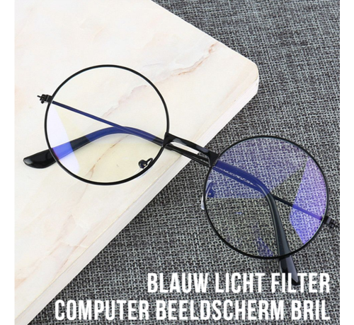 Allernieuwste.nl® Allernieuwste Ronde Retro Computerbril Zwart - voor alle Beeldschermen met Anti Blauw Licht Glazen - Stralingsbescherming - Dames Heren Beeldschermbril - Ultralight Kantoorbril - Zwart