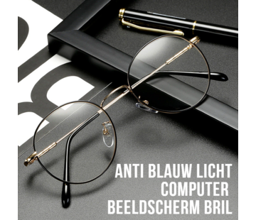 Allernieuwste.nl® Allernieuwste Grote Computerbril Zwart-Goud - voor alle Beeldschermen met Anti Blauw Licht Glazen UV 400 - Stralingsbescherming - Beeldschermbril - Ultralight Kantoorbril - Zwart Goud