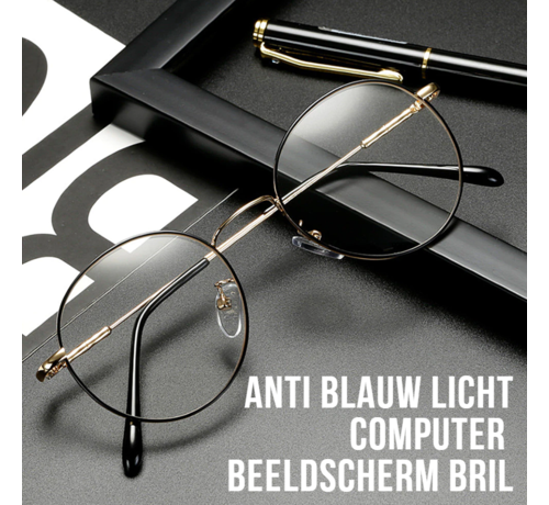 Allernieuwste.nl® Allernieuwste Grote Computerbril Zwart-Goud - voor alle Beeldschermen met Anti Blauw Licht Glazen UV 400 - Stralingsbescherming - Beeldschermbril - Ultralight Kantoorbril - Zwart Goud