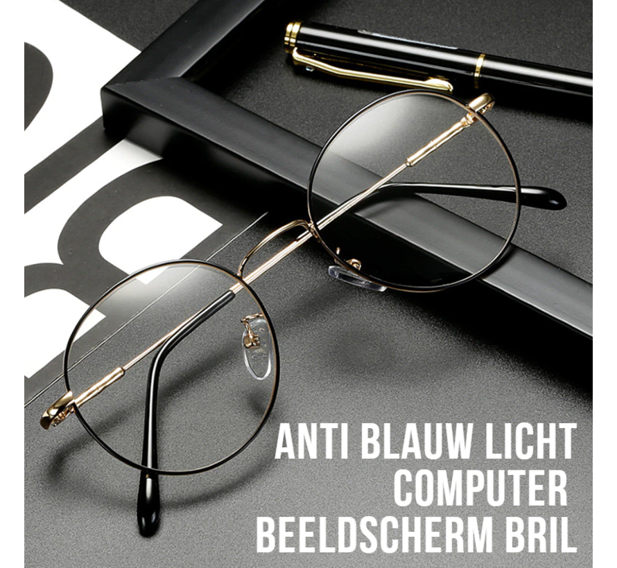 Allernieuwste Grote Computerbril Zwart-Goud - voor alle Beeldschermen met Anti Blauw Licht Glazen UV 400 - Stralingsbescherming - Beeldschermbril - Ultralight Kantoorbril - Zwart Goud