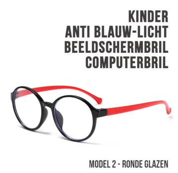 Allernieuwste.nl® Allernieuwste Kinder Computerbril Zwart-Rood 2 - voor alle Beeldschermen met Anti Blauw Licht Glazen - Stralingsbescherming - Moderne Beeldschermbril - Model 2 Kind Zwart Rood