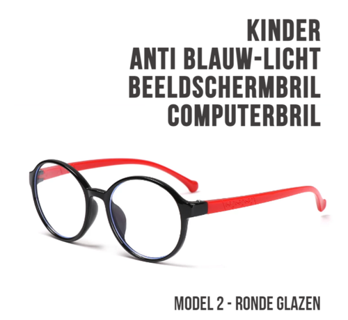 Allernieuwste.nl® Allernieuwste Kinder Computerbril Zwart-Rood 2 - voor alle Beeldschermen met Anti Blauw Licht Glazen - Stralingsbescherming - Moderne Beeldschermbril - Model 2 Kind Zwart Rood