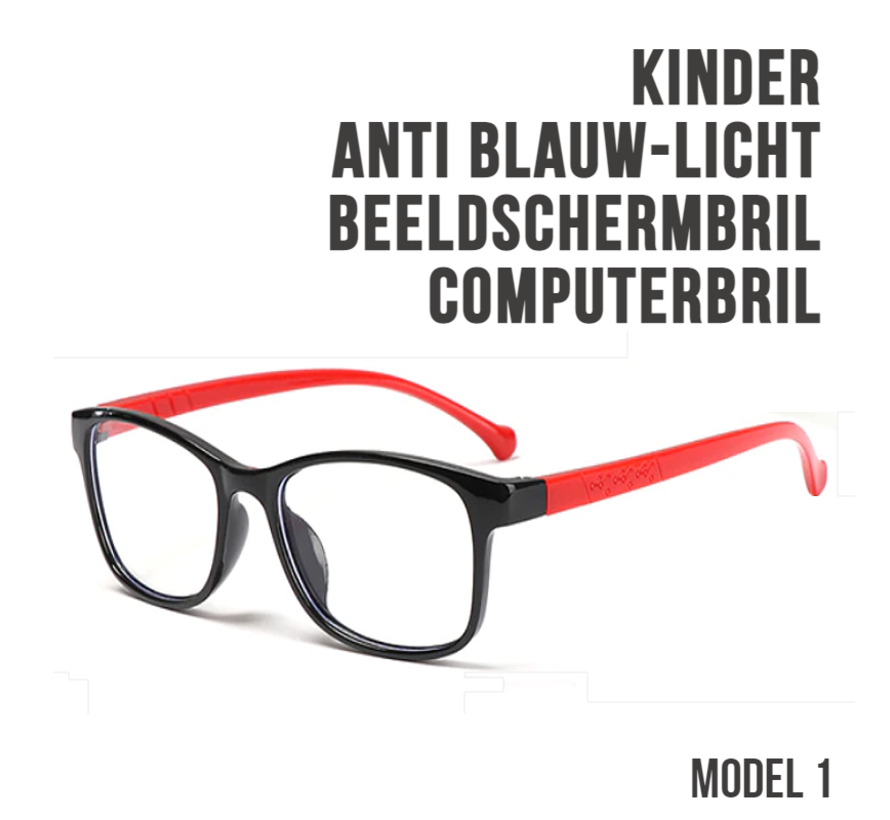 Allernieuwste Kinder Computerbril Zwart-Rood 1 - voor alle Beeldschermen met Anti Blauw Licht Glazen - Stralingsbescherming - Moderne Beeldschermbril - Model 1 Kind Zwart Rood