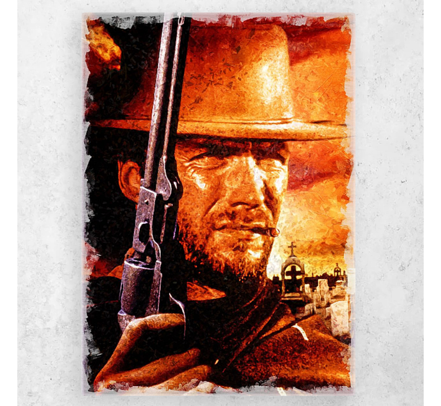 Allernieuwste.nl® Canvas Schilderij Clint Eastwood in A Fistful of Dollars - Film Acteur - Poster - 50 x 75 cm - Kleur