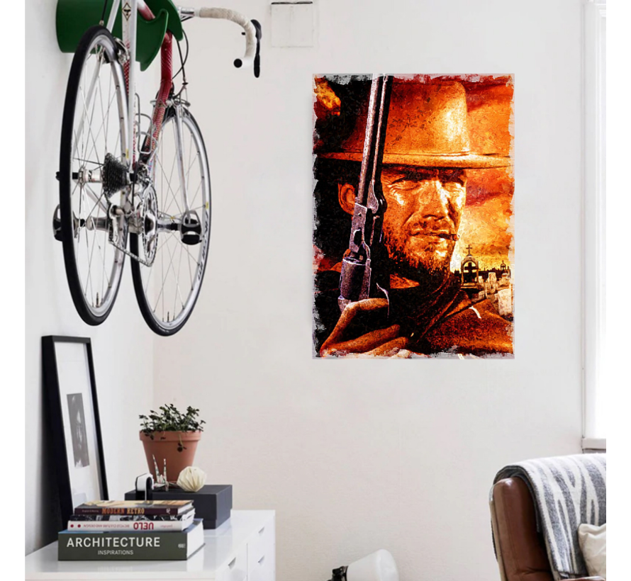 Allernieuwste.nl® Canvas Schilderij Clint Eastwood in A Fistful of Dollars - Film Acteur - Poster - 50 x 75 cm - Kleur