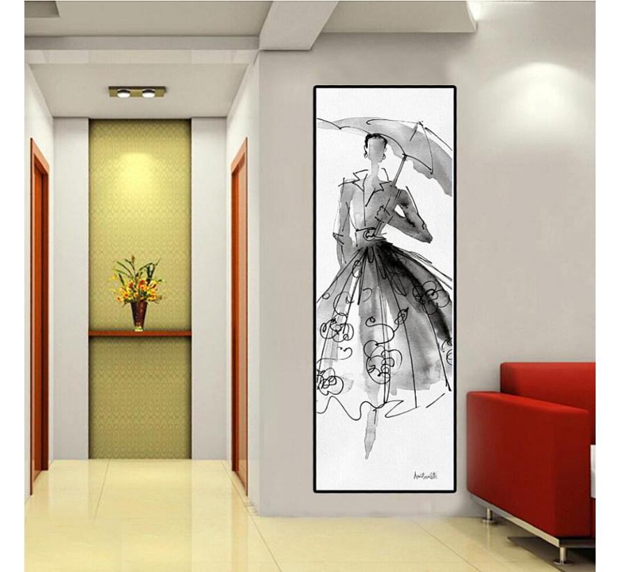 Allernieuwste.nl® Canvas Schilderij Sexy Mode Model XL- Zwart Wit - Fashion - 50 x 150 cm