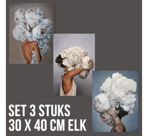 Allernieuwste.nl® Allernieuwste.nl® SET van 3 STUKS Canvas Sexy Bloemen Vrouwen - Modern Figuratief - Kleur - Set 3x 30x40 cm