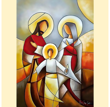 Allernieuwste.nl® Canvas Schilderij Jozef, Maria en Jezus - Modern Abstract - Christelijke Bijbel Kunst - kleur - 50 x 70 cm
