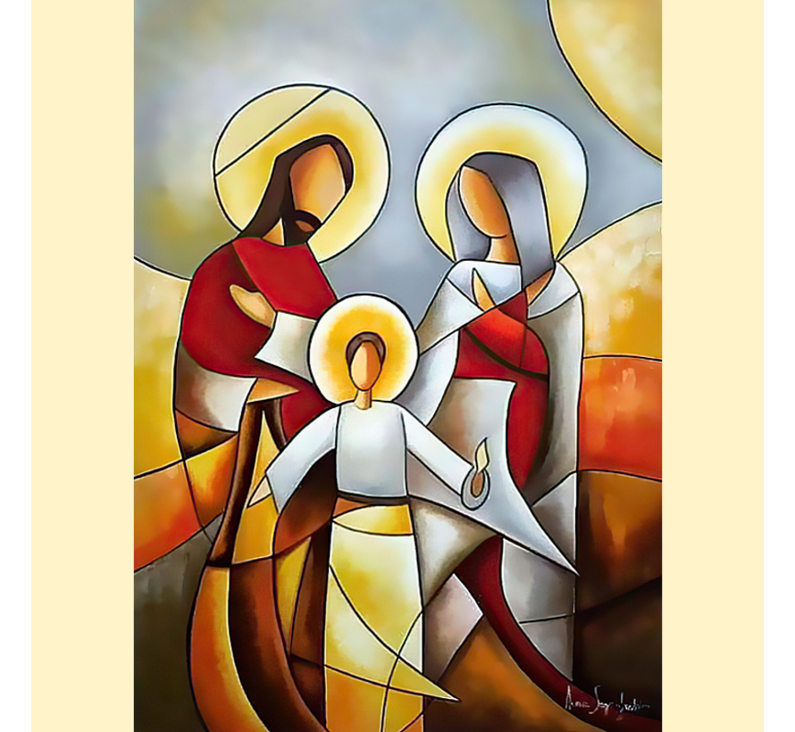 Allernieuwste.nl® Canvas Jozef, Maria en Jezus - Modern Abstract - Christelijke Bijbel Kunst - kleur - 50 x 70 cm