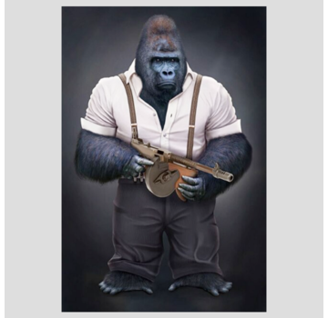 Allernieuwste.nl® Canvas Schilderij Grappige Aap met Machinegeweer Orangutan Oerang Oetan - Fun - kleur - 60 x 80 cm