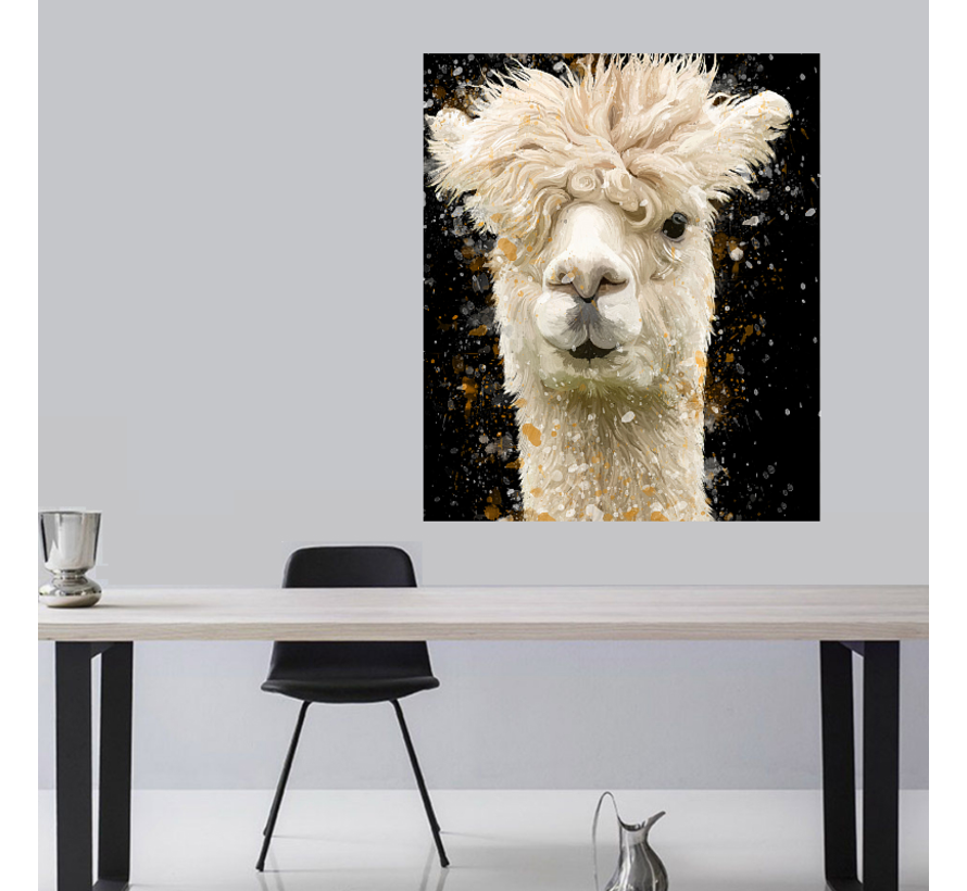 Allernieuwste.nl® Canvas Schilderij Eigenwijze Grappige Lama - Kleur - Dieren - 60 x 90 cm