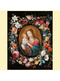 Allernieuwste.nl® Canvas Schilderij Madonna met Kind en Bloemenkrans - Religie - Kleur - 50 x 70 cm