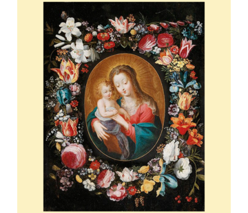 Allernieuwste.nl® Canvas Schilderij Madonna met Kind en Bloemenkrans - Religie - Kleur - 50 x 70 cm