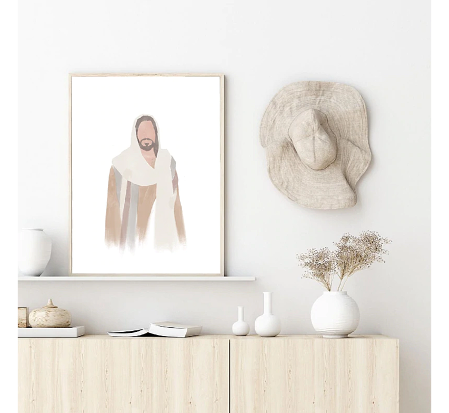 Allernieuwste.nl® Canvas Schilderij Jezus Christus Modern Abstract Portret - Religie - Pastel - Poster - 50 x 70 cm - Kleur