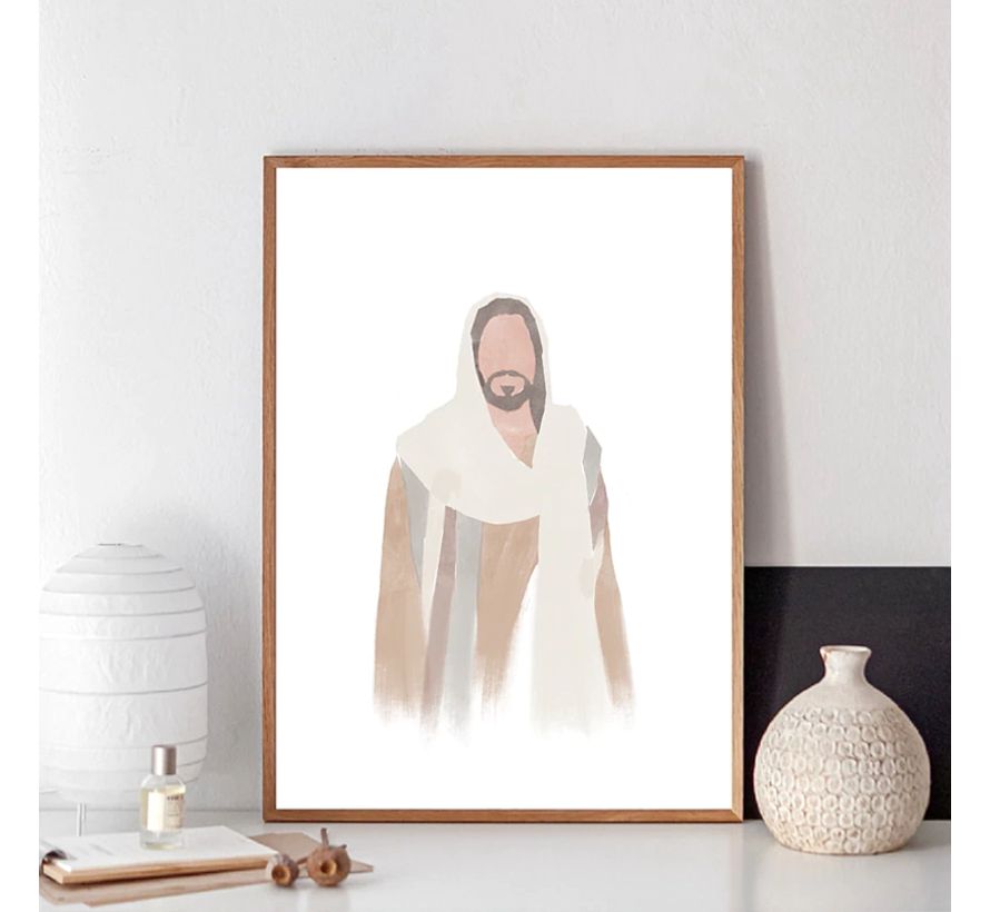 Allernieuwste.nl® Canvas Schilderij Jezus Christus Modern Abstract Portret - Religie - Pastel - Poster - 50 x 70 cm - Kleur