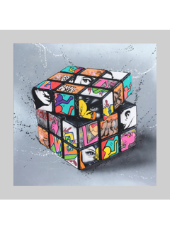 Allernieuwste.nl® Canvas Schilderij Graffiti Puzzelkubus - Puzzel Spel - Grafitti - Woonkamer - 60 x 60 cm - Kleur