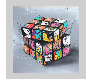 Allernieuwste.nl® Canvas Schilderij Graffiti Puzzelkubus - Puzzel Spel - Grafitti - Woonkamer - 60 x 60 cm - Kleur