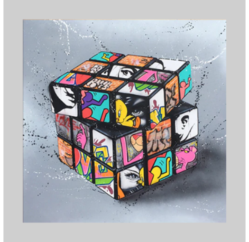 Allernieuwste.nl® Canvas Schilderij Graffiti Puzzelkubus - Puzzel Spel - Grafitti - Woonkamer - 60 x 60 cm - Kleur