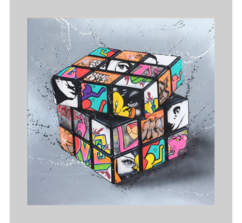 Allernieuwste.nl® Allernieuwste.nl® Canvas Schilderij Graffiti Rubiks Kubus - Puzzel Spel - Grafitti - Woonkamer - 60 x 60 cm - Kleur