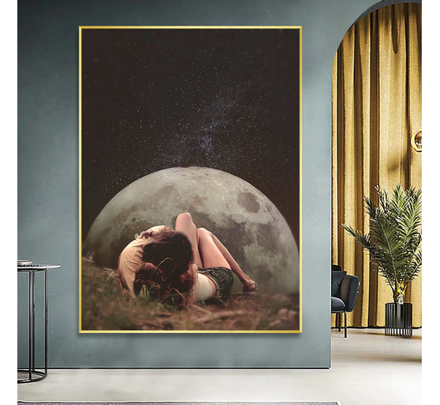 Allernieuwste.nl® Canvas Schilderij Universele Liefde - Romantisch - Poster - Maan -  60 x 90 cm - Kleur