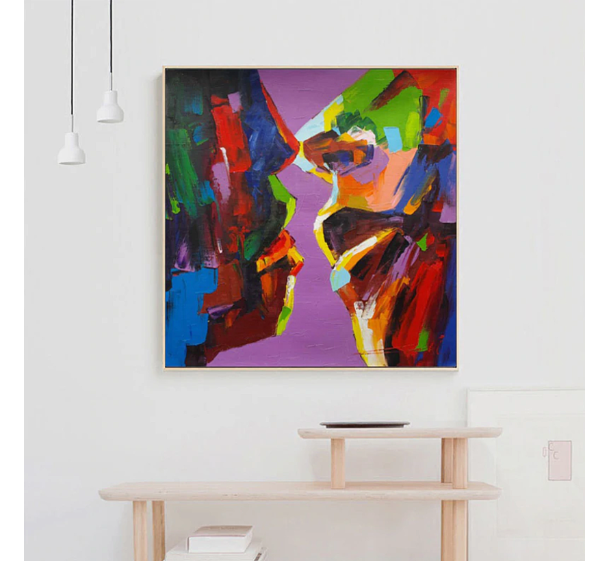 Allernieuwste.nl® Canvas Schilderij Minnaar Kus Abstract - Moderne HD Reproductie - Poster - 50 x 50 cm - Kleur