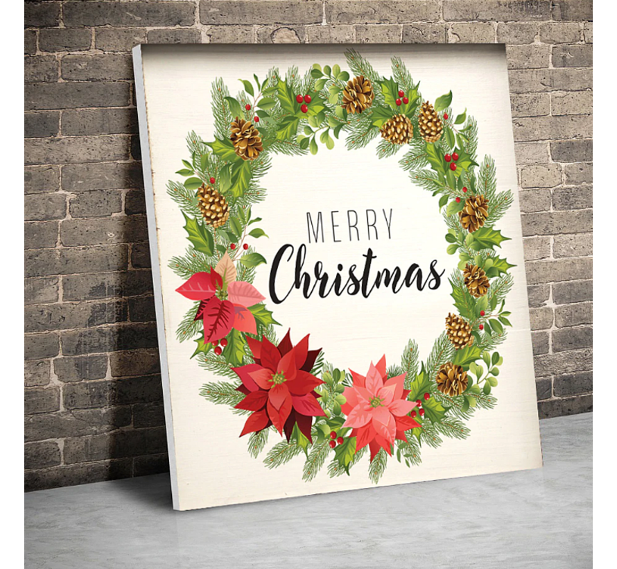 Allernieuwste.nl® Canvas Schilderij Merry Christmas Kerstmis Kerstdagen Kerstkrans - HD Reproductie - 60 x 60 cm - Kleur