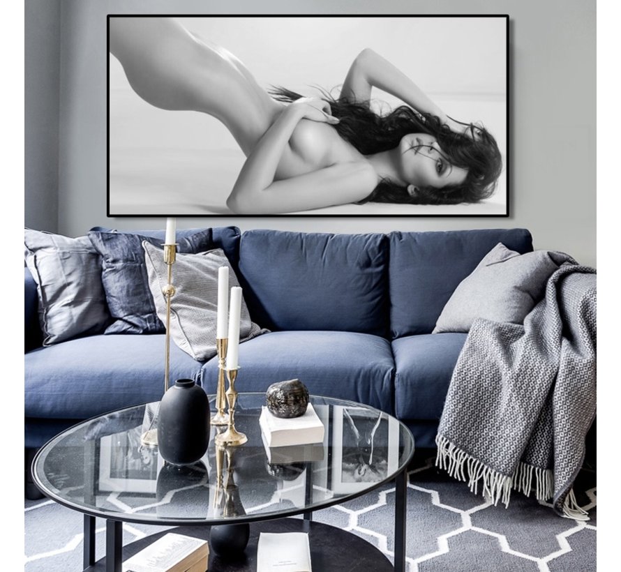 Allernieuwste.nl® Canvas Schilderij Sexy Naakte Vrouw - Kunst - Body Art Model - Poster - 50 x 100 cm - Zwart Wit