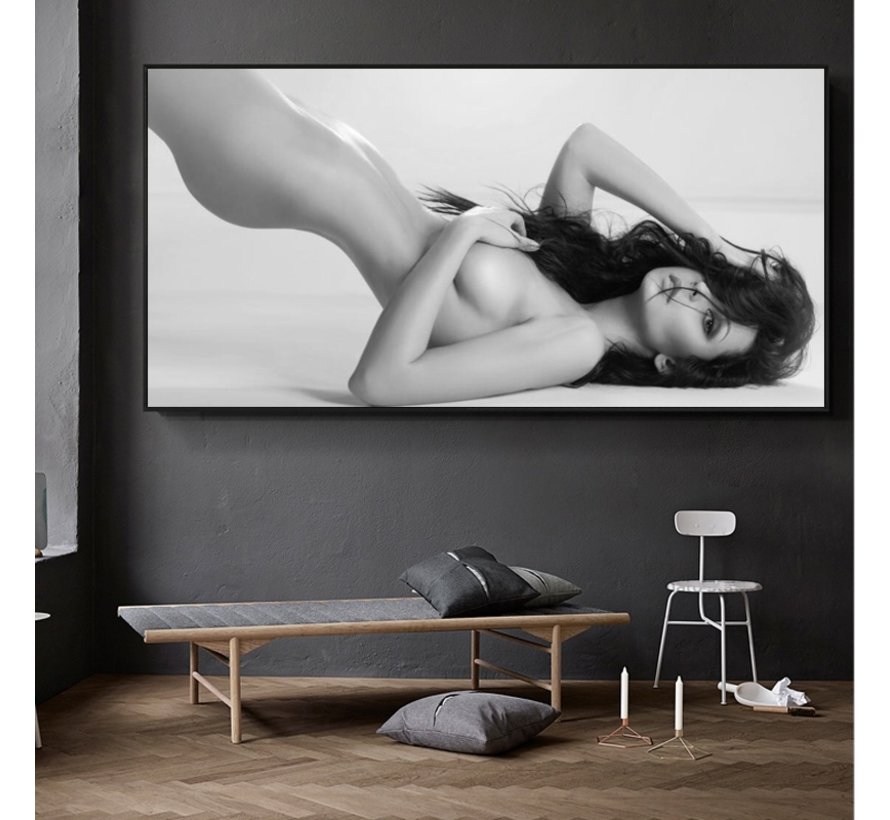 Allernieuwste.nl® Canvas Schilderij Sexy Naakte Vrouw - Kunst - Body Art Model - Poster - 50 x 100 cm - Zwart Wit