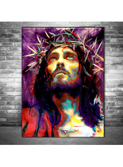 Allernieuwste.nl® Canvas Schilderij Jezus Christus Abstract - Modern - Reproductie - Poster - Graffiti - Religie - 50 x 70 cm - Kleur