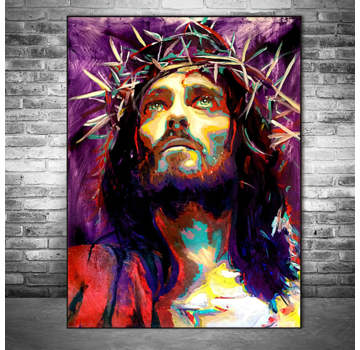 Allernieuwste.nl® Canvas Schilderij Jezus Christus Abstract - Modern - Reproductie - Poster - Graffiti - Religie - 50 x 70 cm - Kleur