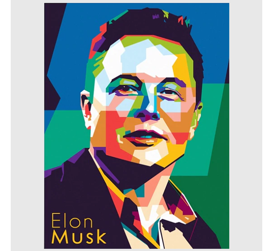 Allernieuwste.nl® Canvas Schilderij Ondernemer Elon Musk: Tesla - SpaceX - Poster - Modern Abstract - 50 x 75 cm - Kleur