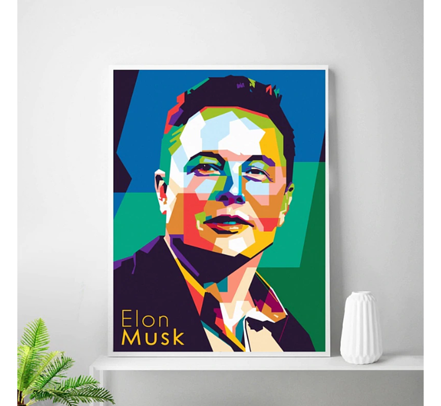 Allernieuwste.nl® Canvas Schilderij Ondernemer Elon Musk: Tesla - SpaceX - Poster - Modern Abstract - 50 x 75 cm - Kleur