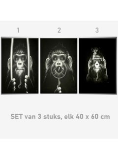 Allernieuwste.nl® Canvas Schilderij SET v 3st 3 Apen: Horen-Zien-Zwijgen Gangsters - Modern Grafitti - Poster - SET 3x 40 x 60 cm - Kleur