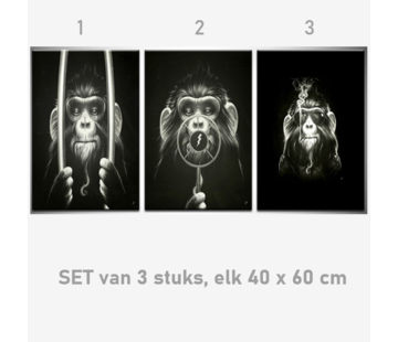 Allernieuwste.nl® Canvas Schilderij SET v 3st 3 Apen: Horen-Zien-Zwijgen Gangsters - Modern Grafitti - Poster - SET 3x 40 x 60 cm - Kleur