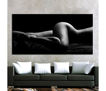 Allernieuwste.nl® Canvas Schilderij * Sexy Naakte Vrouw in Zwart Wit * - Kunst aan je Muur - Body Art Model - Zwart-wit - 60 x 120 cm