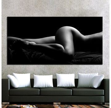 Allernieuwste.nl® Canvas Schilderij * Sexy Naakte Vrouw in Zwart Wit * - Kunst aan je Muur - Body Art Model - Zwart-wit - 60 x 120 cm