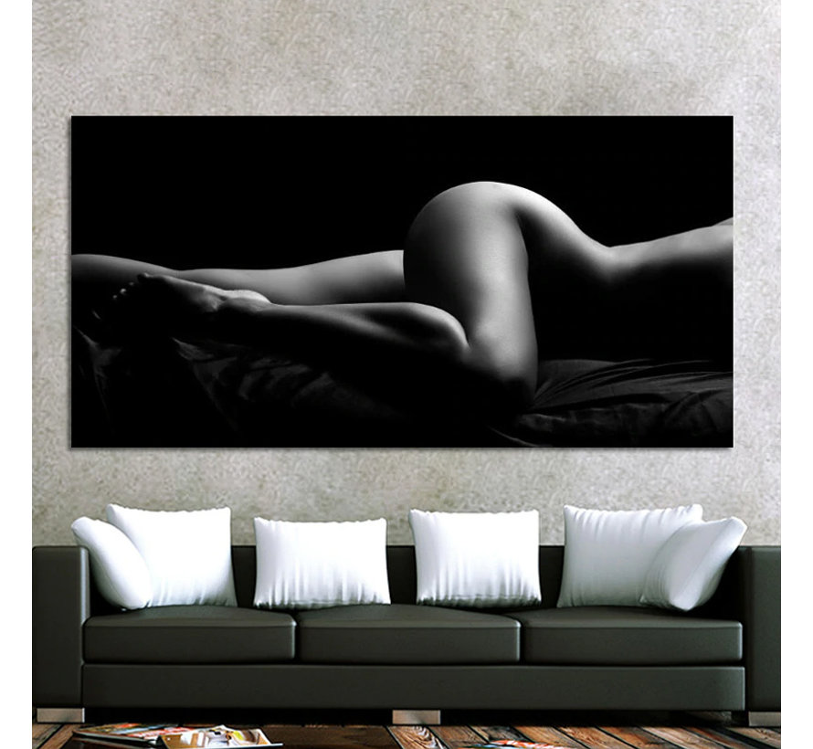 Canvas Schilderij * Sexy Naakte Vrouw in Zwart Wit * - Kunst aan je Muur - Body Art Model - Zwart-wit - 60 x 120 cm